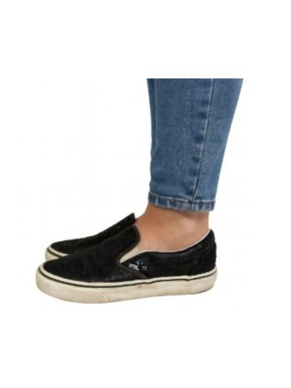 Vans Size 11 Kids  Slip On Sequin Skateboard Sneakers Blue Shoes - Picture 5 of 9